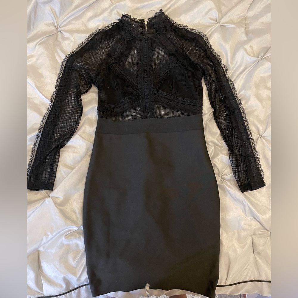 Black Lace Long Sleeve Bebe Bodycon Dress